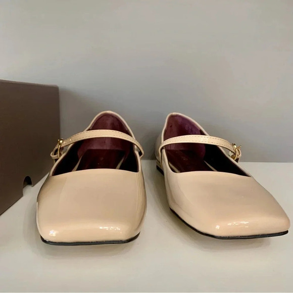 NEW Franco Sarto Tinsley Mary Jane Faux Patent Leather Flat in Nude/Tan- 8 - Picture 3 of 7